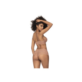 Ensemble 2 pièces en dentelle, top à bretelles et shorty couleur taupe 